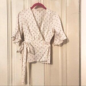 WAYF Polka Dot Linen Wrap Top